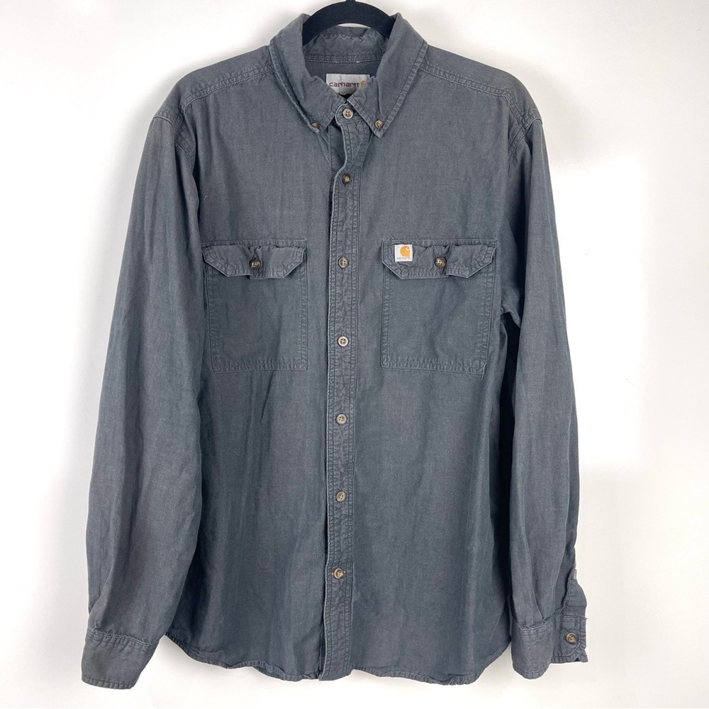 Carhartt Men's Long Sleeve Chambray Button Up Shirt Pockets Size Large Cotton
